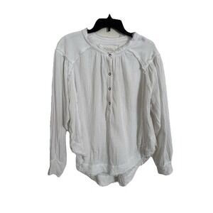 We The Free Oversized Shirt Size Small Gauze Button Up Raw Hem Boho Long Sleeve
